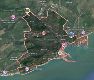 Dover zoals Google Maps dit aangeeft.