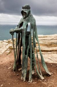 Het standbeeld van King Arthur Tintagel Cornwall.
